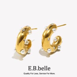 E.B.belle Chunky Stainless Steel Gold Plated Earrings For Women Irregular Pearl Zircon Paved Thick Statement Earring Jewelry