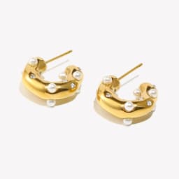 E.B.belle Chunky Stainless Steel Gold Plated Earrings For Women Irregular Pearl Zircon Paved Thick Statement Earring Jewelry