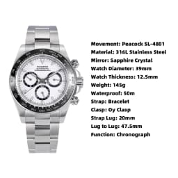 Sugess Panda Chronograph Movement Automatic Mechanical Chronograph Wristwatch Waterproof Diving Men Watches Ceramic Bezel Tona