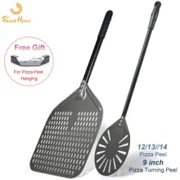 12" Hard Anodized Perforated Pizza Peel Rectangle Pizza Turning Shovel Set Aluminum Pizza Peel Paddle 40cm Long Silicone Handle