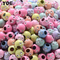 IYOE 50pcs 7x8mm Mix Acrylic Shiny Beads Crystal Big Hole Spacer Beads For Making Bracelet Necklace DIY Jewelry Findings