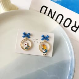 Cute Alice In Wonderland Drop Earrings Fairy Tale Asymmetric Enamel Bow Round Princess Mermaid Earrings for Women