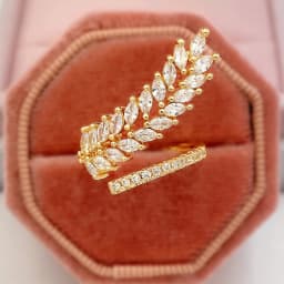 Huitan Gorgeous Leaf/Flower Design Adjustable Opening Rings for Women Paved Bling Cubic Zirconia Fashion Wedding Party Jewelry