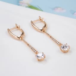 Kinel New 585 Rose Gold Women Long Earrings Round White Natural Zircon Dangle Earrings Luxury Fine Gift Casual Fashion Jewelry