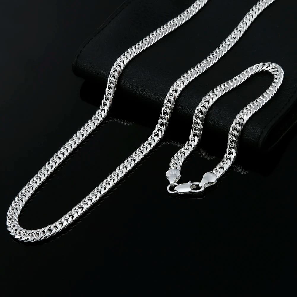 Fashion Original Brand 925 Stamped Silver Color Man 6MM Geometric Chain Bracelets Neckalces for Women Party Wedding Jewelry Sets