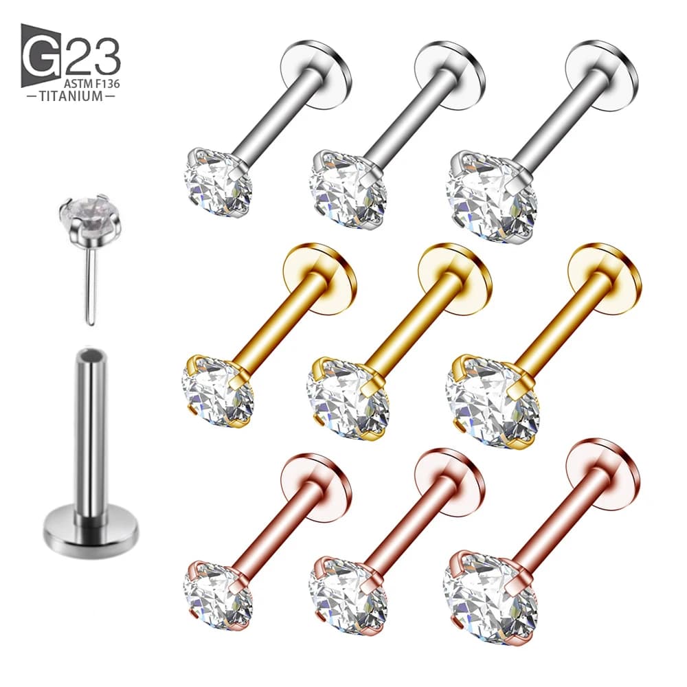 10pcs G23 Titanium Labret Piercing 16G Lip Ring Crystal Lip Piercing Tragus Earring Cartilage Stud Body Pircing Jewelry