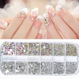 Nail Art Rhinestones Kit 2400pcs Nail Gems Ab Flatback Rhinestones Gems Stones with Storage Organizer for Design Bright Holiday