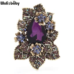 Wuli&baby Purple Crystal Palace Style Flower Brooches For Women Rhinestone Party Office Brooch Pins Gifts