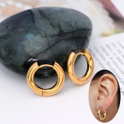 Chunky Thick Stainless Steel Huggie Hoop Simple Piercing Small Black Women Man Big Circle Hoops Earring Round Jewelry