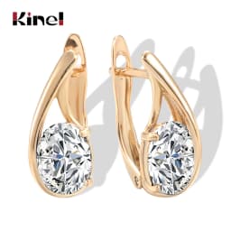 Kinel Luxury Wedding Women Earring Fashion 585 Rose Gold Oval White Natural Zircon Drop Earring High Quality Daily Fine Jewelry