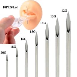 10pcs Surgical Steel Body Piercing Tool Kit Disposable Lip Belly Nose Ear Tragus Piercing Gas Sterilized Tattoo Needles 12-20G