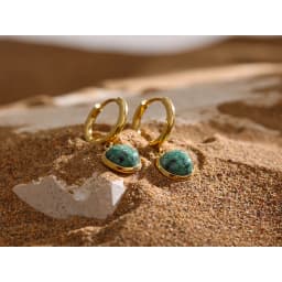 Yhpup Stainless Steel Green Natural Stone Hoop Earrings New Golden Metal Geometric Charm Jewelry Joyería Acero Inoxidable Mujer