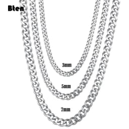 BTEN Curb Cuban Mens Necklace Chain Gold Black Silver Color Stainless Steel Necklaces for Men Fashion Jewelry 3/5/7/9/11mm