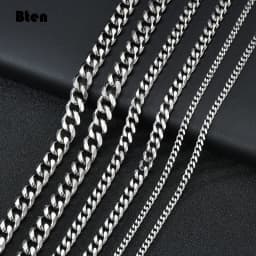 BTEN Curb Cuban Mens Necklace Chain Gold Black Silver Color Stainless Steel Necklaces for Men Fashion Jewelry 3/5/7/9/11mm