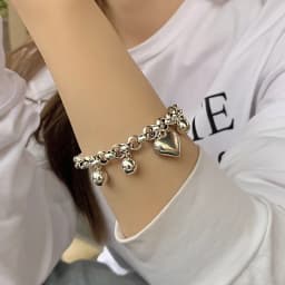 FOXANRY Winter New Silver Color LOVE Heart Bracelet for Women Fashion Creative Balls Pendant Birthday Party Jewelry Gifts