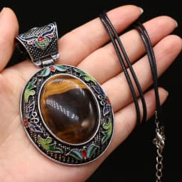 Elliptical Natural Mother of Pearl Shell Pendant Necklace Vintage Ethnic Rose Pink Quartz Charms Necklaces for Women Jewelry