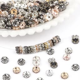 50Pcs/Lot 4/6/8/10mm Mixed Color Rhinestone Rondelle Crystal Crimp Round Loose Spacer Beads for Jewelry Making DIY Accessories