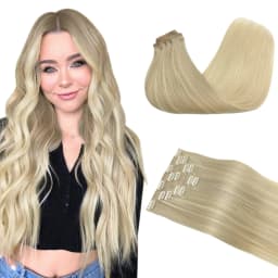 Sunmofavo PU Clip Hair Extensions Human Hair Invisible Balayage Ombre Blonde Color Skin Weft Remy Hair Extensions 150G With Clip