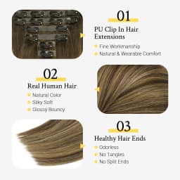 Sunmofavo PU Clip Hair Extensions Human Hair Invisible Balayage Ombre Blonde Color Skin Weft Remy Hair Extensions 150G With Clip