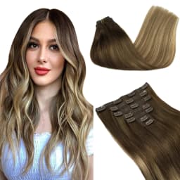 Sunmofavo PU Clip Hair Extensions Human Hair Invisible Balayage Ombre Blonde Color Skin Weft Remy Hair Extensions 150G With Clip