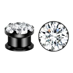 AOEDEJ 1Pair Stainless Steel Ear Tunnel Plugs Zirconia Ear Expander Stretcher Black Crystal Ear Gauges Body Piercing Jewelry