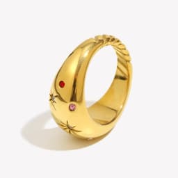 E.B.belle 2026 Collection Colorful Crystal Zircon Gem Star Pattern Bold Dome Stainless Steel Rings For Women Gold Plated Ring