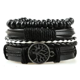 Tree of Life Alloy Accessories Four Combination Set Leather Men's Bracelet Wooden Beads Hand-woven Leather Ornament