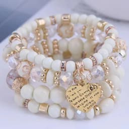 4pcs/set Boho Strand Bracelets For Women Crystal Beads Bracelets Heart Letter Elastic Bangles Wristband Yoga Jewelry Gifts A-