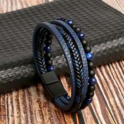 19/21/23cm Hand-woven Leather Bracelet High Quality Multilayer Tiger Eye Beaded Leather Men Bracelet Punk Bangle for Men Jewelry