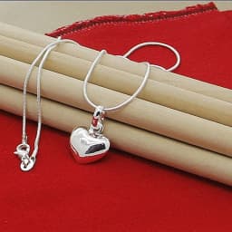 hot sale Silver color Solid Heart Necklace 18-30 Inch Snake Chain For Women Girl Wedding Charm Fashion Jewelry luxury
