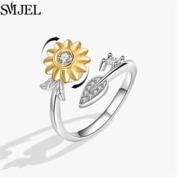 SMJEL Fashion Cherry Blossom Anxiety Ring Fidget Spinner Rings for Women Cute Cat Bee Bunny Butterfly Rotating Ring Wedding Gift