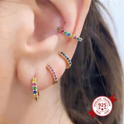 925 Sterling Silver Ear Needle Fashion Hoop Earrings Colorful Crystal Pendants Gold Earring Premium Luxury Women's Jewelry Gift