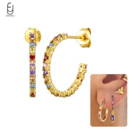 925 Sterling Silver Ear Needle Fashion Hoop Earrings Colorful Crystal Pendants Gold Earring Premium Luxury Women's Jewelry Gift