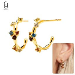 925 Sterling Silver Ear Needle Fashion Hoop Earrings Colorful Crystal Pendants Gold Earring Premium Luxury Women's Jewelry Gift