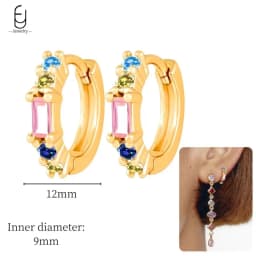 925 Sterling Silver Ear Needle Fashion Hoop Earrings Colorful Crystal Pendants Gold Earring Premium Luxury Women's Jewelry Gift