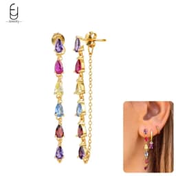 925 Sterling Silver Ear Needle Fashion Hoop Earrings Colorful Crystal Pendants Gold Earring Premium Luxury Women's Jewelry Gift