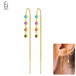 925 Sterling Silver Ear Needle Fashion Hoop Earrings Colorful Crystal Pendants Gold Earring Premium Luxury Women's Jewelry Gift