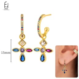 925 Sterling Silver Ear Needle Fashion Hoop Earrings Colorful Crystal Pendants Gold Earring Premium Luxury Women's Jewelry Gift