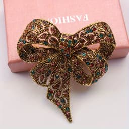 Luxury Crystal Bow Ribbon Brooches For Women Men Fashion Bowknot Pins Jewelry