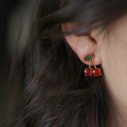 2024 Red Zircon Cherry Leaf Stud Earrings Women Piercing Jewelry For Fashion Crystal Dangle Party Prom Birthday Wedding Gifts
