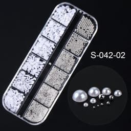 12 Grids White Pearls Nail Charms Caviar Beads Decorations Half Pearls Nail Jewelry Parts DIY Ornaments Manicure Accessories