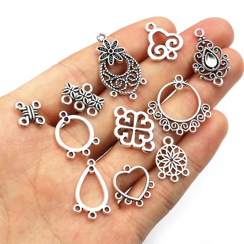 30pcs Antique Silver Plated Boho Vintage Flower Connector Charms Pendant DIY Necklace Bracelet Jewelry Making Findings Supplies