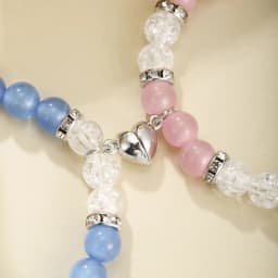 2 pcs of Blue and Pink Beads Cute cat Pendant Heart Shape Magnet Elastic Couple's Bracelets, Bff Trendy Jewelry Gifts