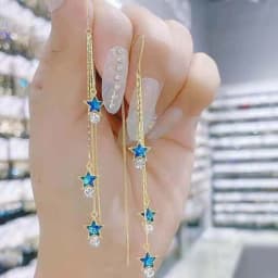 New Blue Heart Shaped Zircon Earrings For Women Light Luxury Long Tassel Ear Wire Dangle Earring Ladies Wedding Party Jewelry
