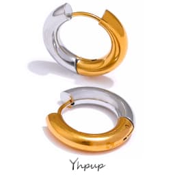 Yhpup Chic Stainless Steel Geometric Round Hoop Earrings Women Gold Silver Color Charm Trendy Fashion Temperament Jewelry