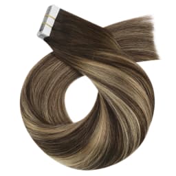 Moresoo Human Hair Extensions Tape in Invisible Balayage Hair Extensions 50G Machine Remy Straight Tape in Natural Straight Hair