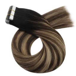 Moresoo Human Hair Extensions Tape in Invisible Balayage Hair Extensions 50G Machine Remy Straight Tape in Natural Straight Hair