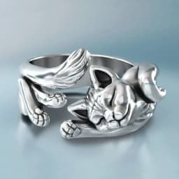 Ring for Men Women Japanese Style Cute Cat Ring Simplicity Fashion Jewelry Gifts Blue Rhinestone Eyes Dog Rings