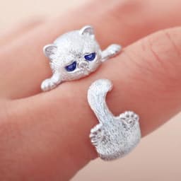 Ring for Men Women Japanese Style Cute Cat Ring Simplicity Fashion Jewelry Gifts Blue Rhinestone Eyes Dog Rings