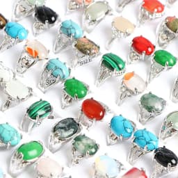 10Pcs/Lot Fashion Bohemian Natural Stone Rings Jewelry Men's Women's Rings Daily Party Jewelry Randomly Shipped